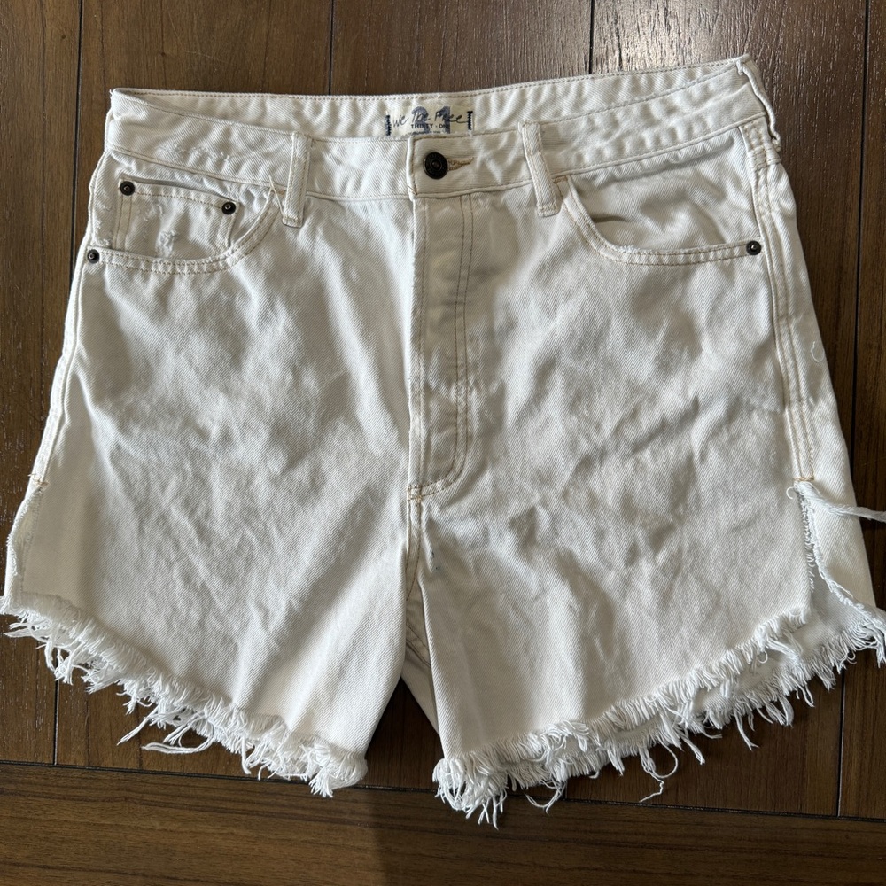 We The Free White Frayed Hem Jean Shorts
